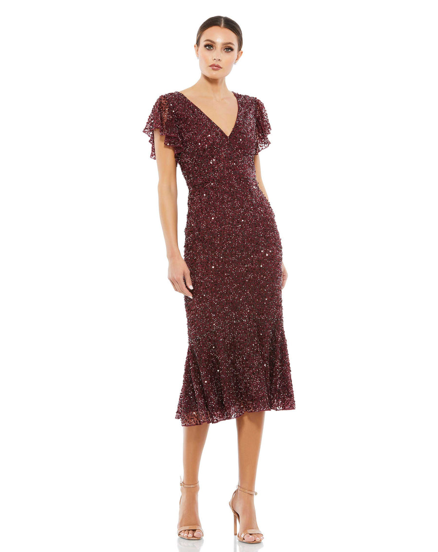 Cocktail Dresses Short Sequin Cocktail Midi Trumpet Dress Garnet