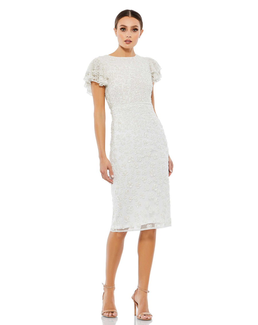 Cocktail Dresses Short Floral Sequin Beaded Cocktail Dress White