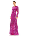 Formal Dresses Long Sleeve Sequin Open Back Formal Prom Dress Fuchsia