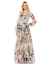 Formal Dresses Long Sleeve Floral A Line Formal Prom Dress Blue Multi