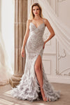 Prom Dresses Long Formal Prom Feather Mermaid Dress Silver Nude