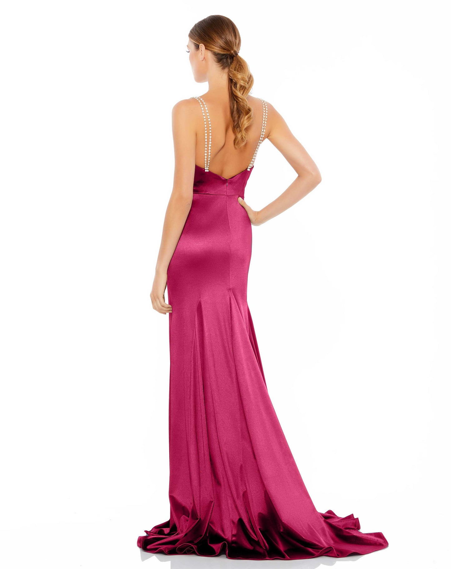 Prom Dresses Long Formal Sweeping Train Prom Gown Hot Pink