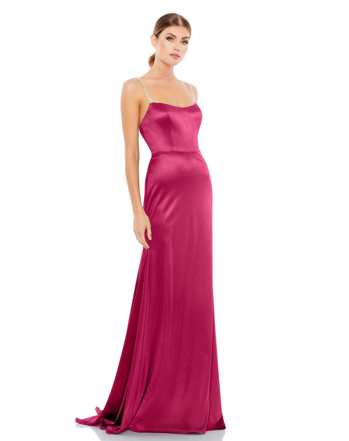 Prom Dresses Long Formal Sweeping Train Prom Gown Hot Pink