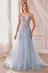 Prom Dresses Floral Beaded Long Formal Prom Dress Dusty Blue