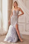 Prom Dresses Long Beaded Formal Prom Ruffle Mermaid Dress Silver