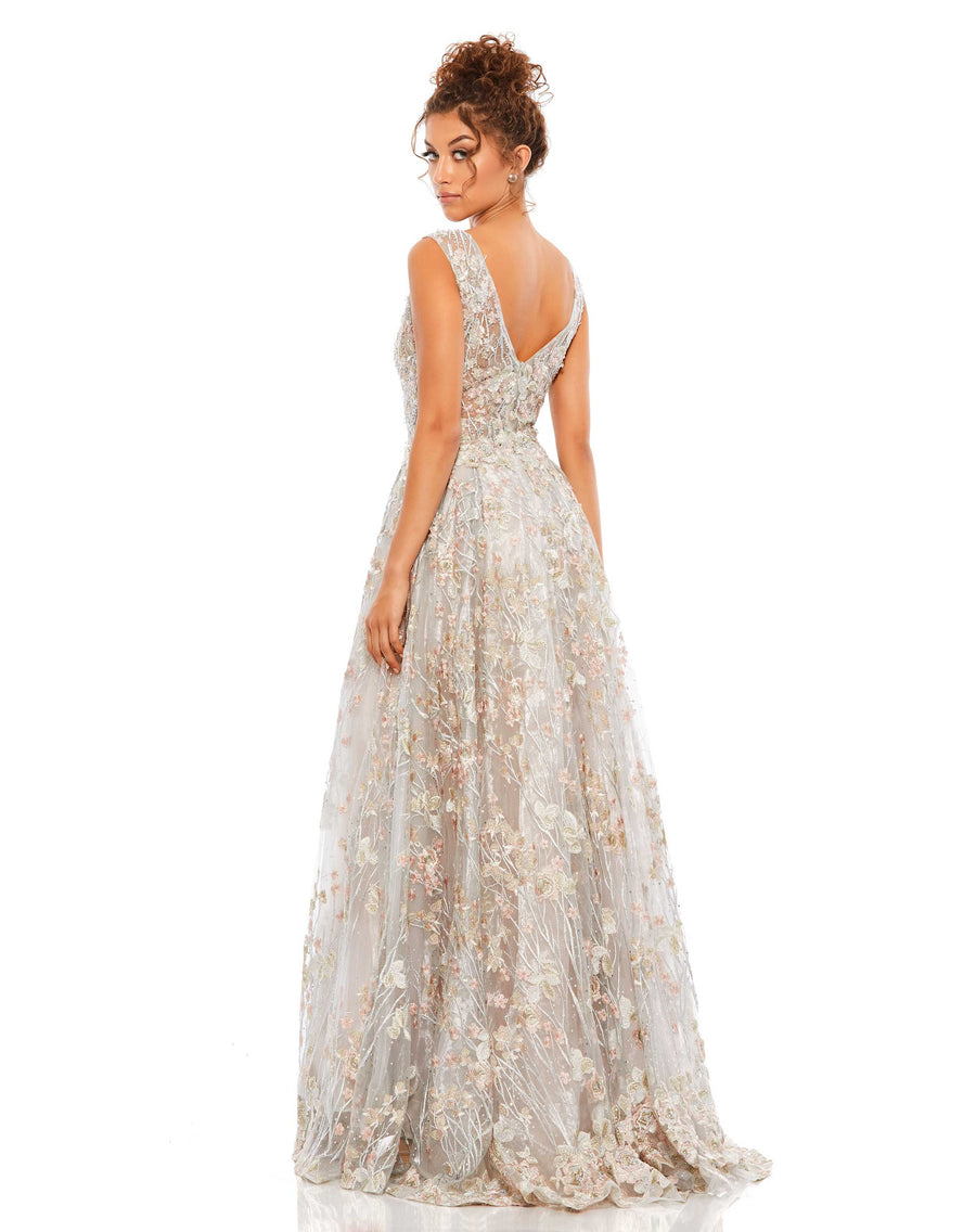 Prom Dresses Beaded A Line Long Formal Prom Gown Floral Multi