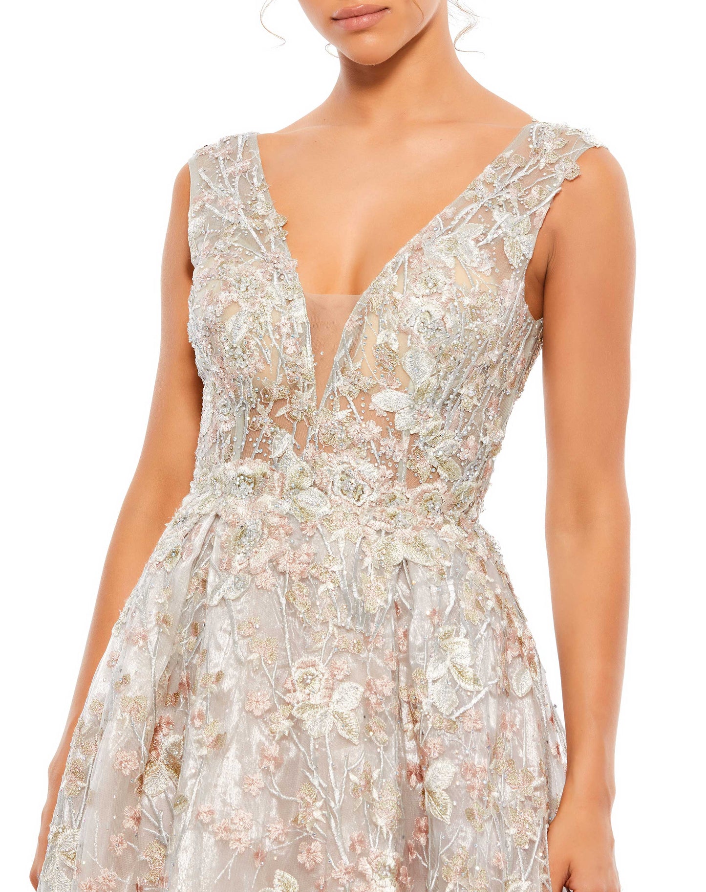 Prom Dresses Beaded A Line Long Formal Prom Gown Floral Multi