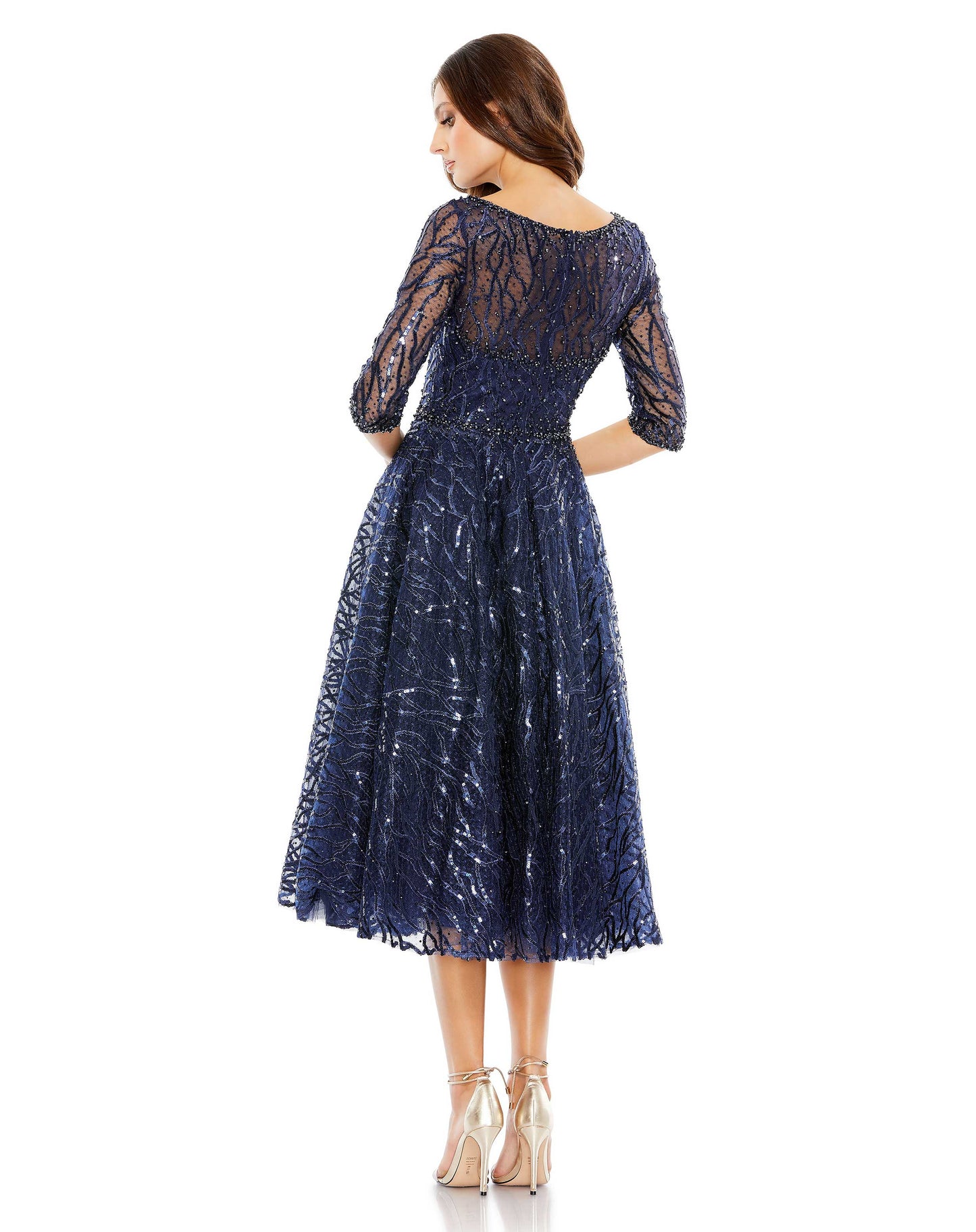 Cocktail Dresses Beaded A Line Midi Dress Navy