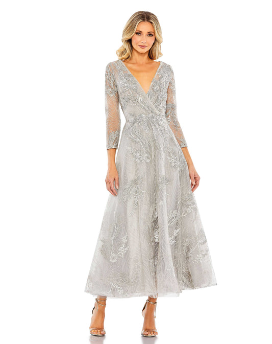 Cocktail Dresses Beaded Wrap Midi Dress Platinum