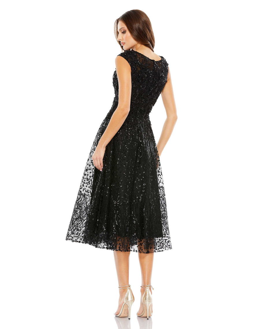 Cocktail Dresses Sequins Fit and Flare Midi Dress Black