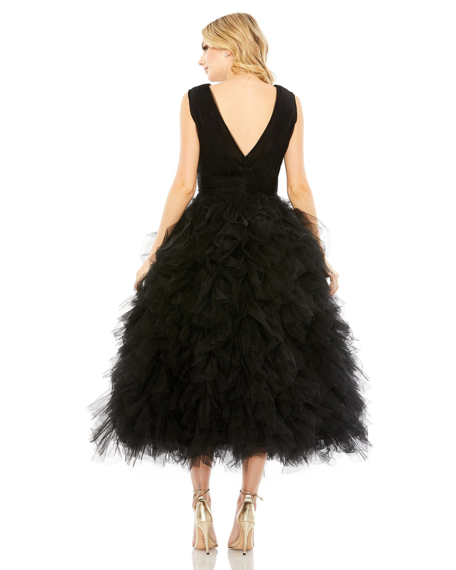 Cocktail Dresses Ruffle A Line Tea Length Gown Black