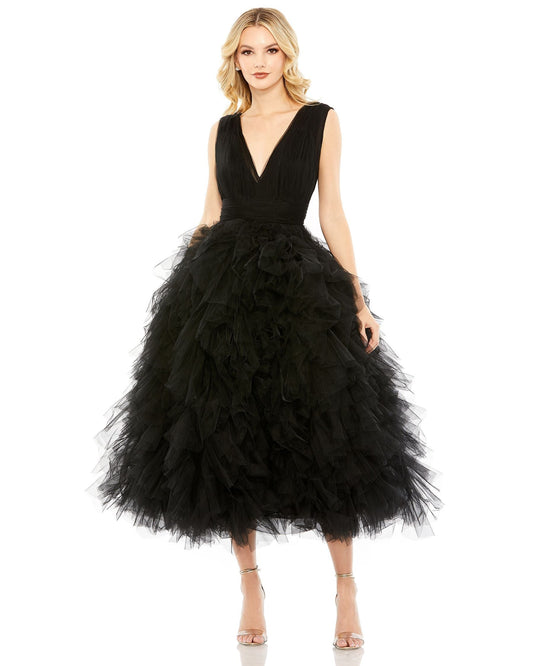 Cocktail Dresses Ruffle A Line Tea Length Gown Black