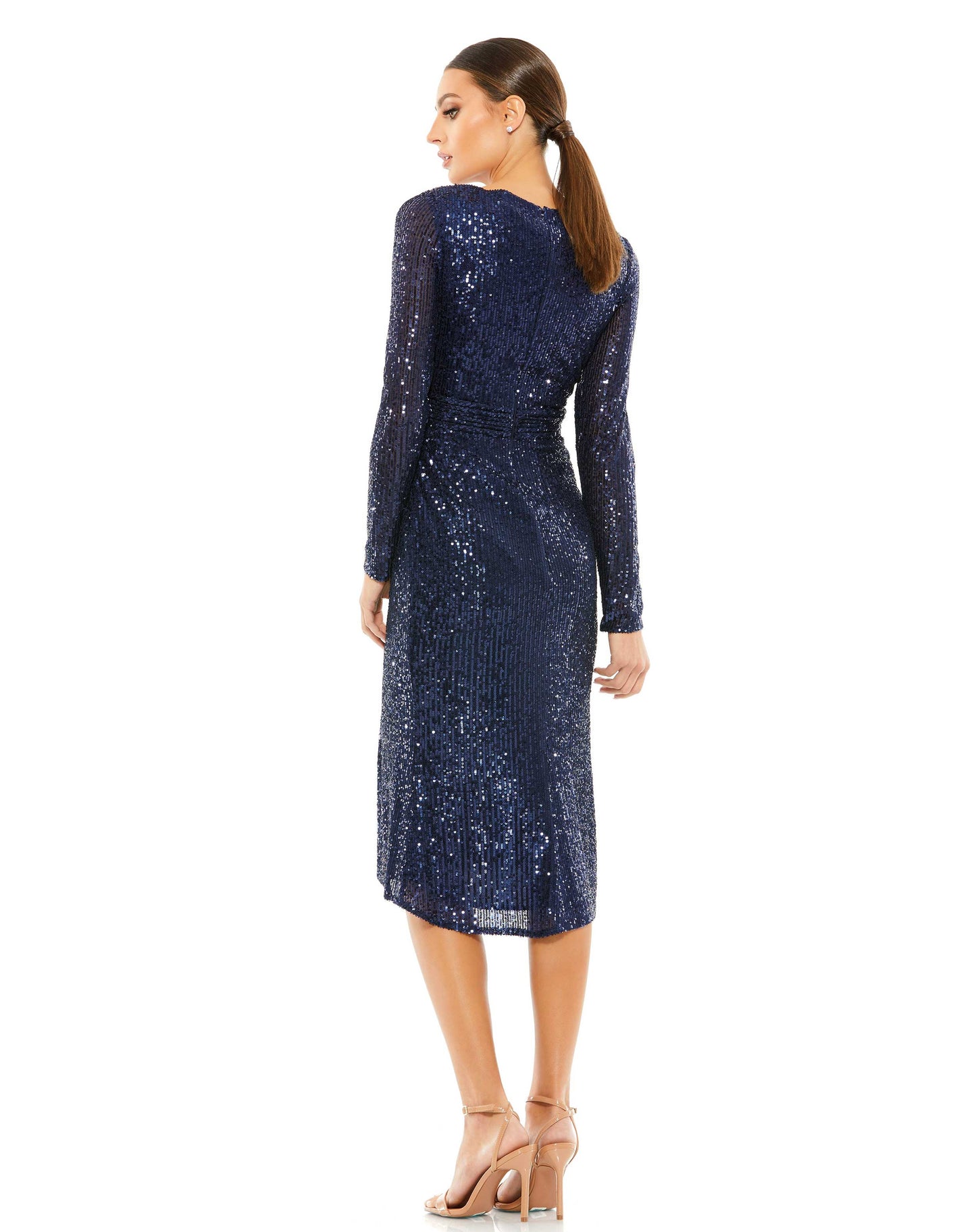 Cocktail Dresses Sequins Long Sleeve Midi Dress Midnight