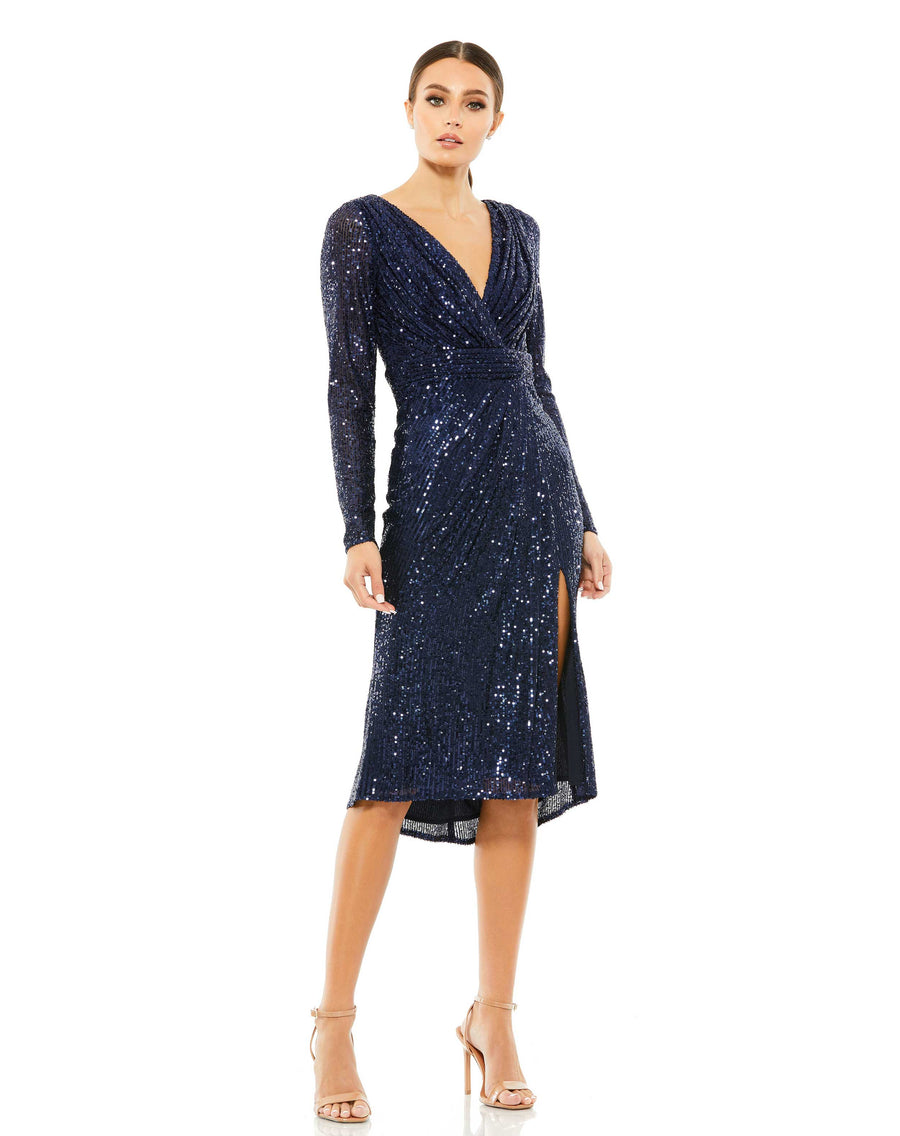 Cocktail Dresses Sequins Long Sleeve Midi Dress Midnight