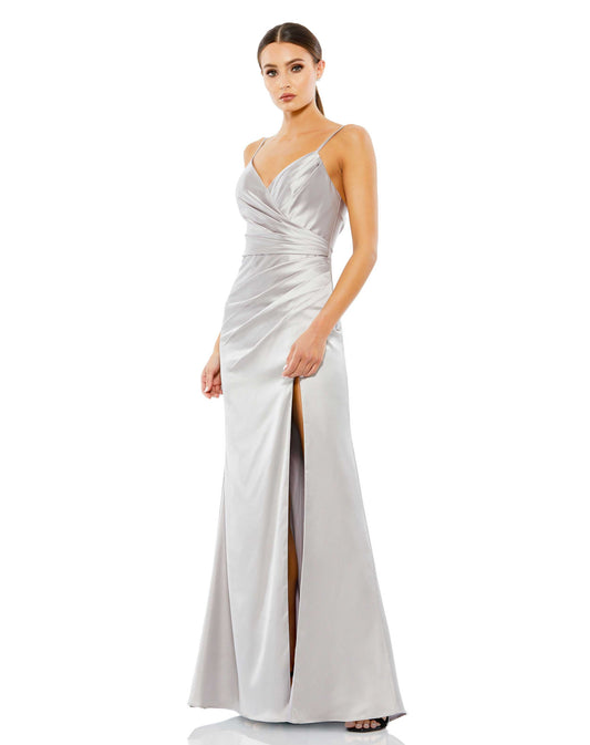 Prom Dresses Formal Wrap Long Fitted Prom Gown Platinum