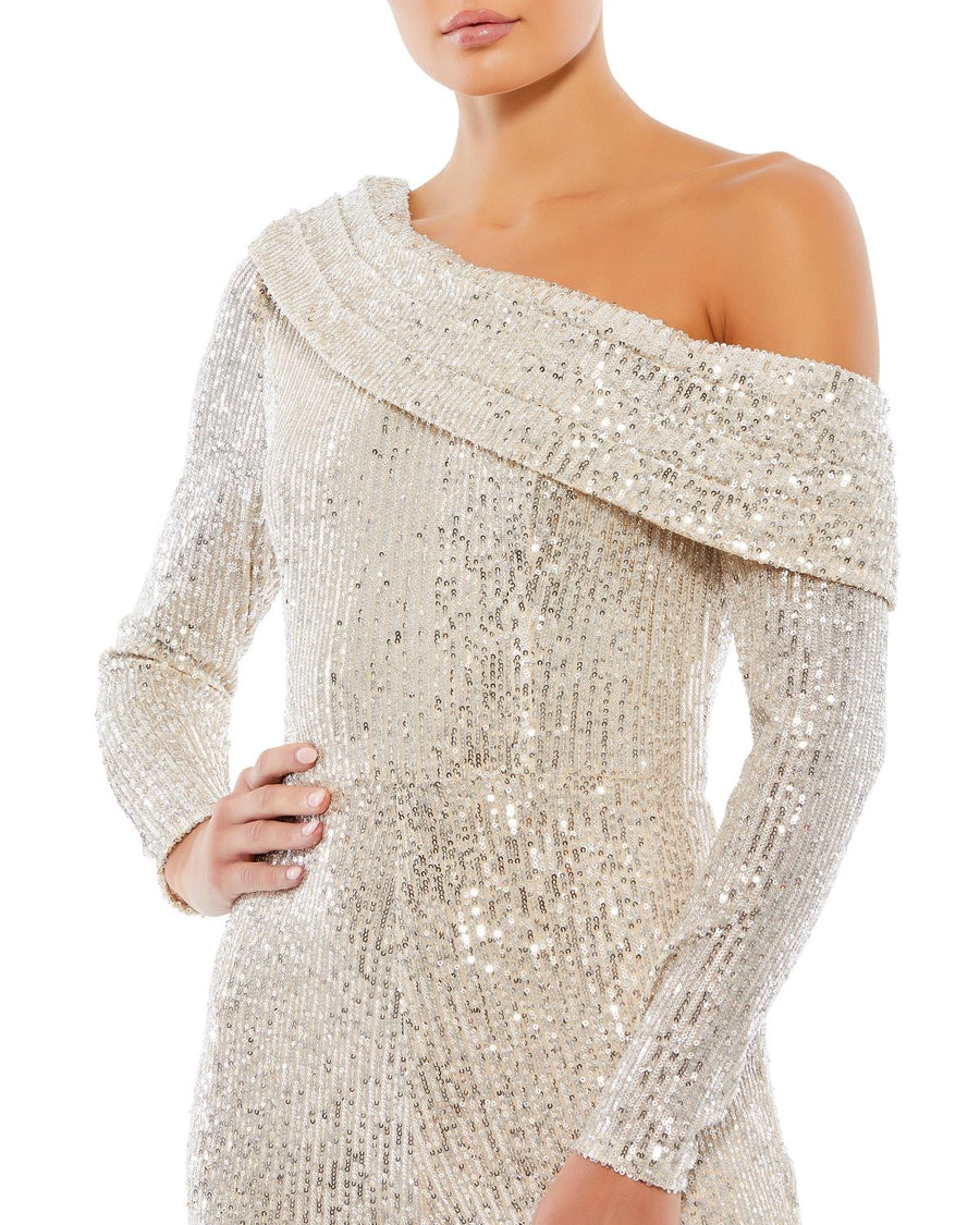 Jumpsuit Sequins Long Sleeve Jumpsuit Nude Silver