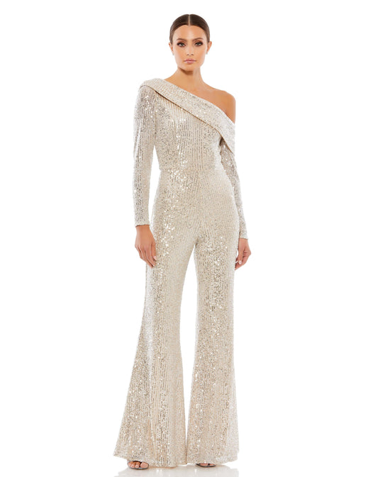 Jumpsuit Sequins Long Sleeve Jumpsuit Nude Silver