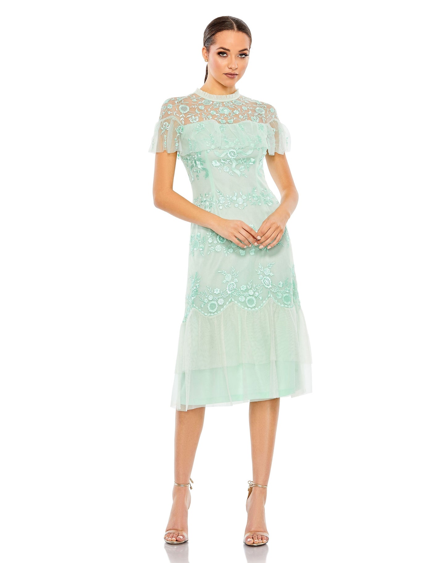Cocktail Dresses Ruffled Cocktail Midi Dress Mint