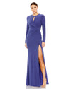 Formal Dresses Long Sleeve Formal Draped Gown Indigo