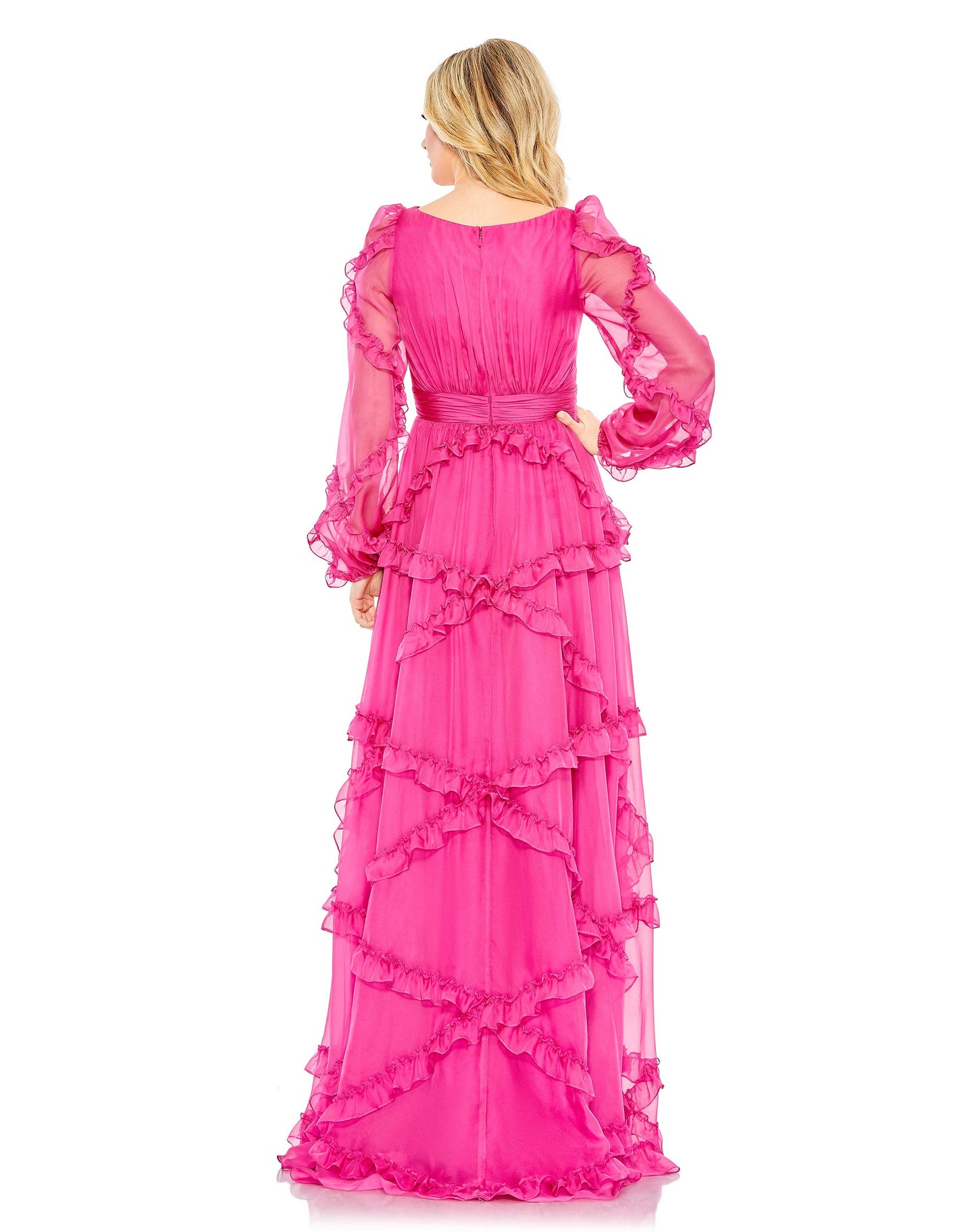 Formal Dresses Cascade Ruffle Long Formal Gown Fuchsia