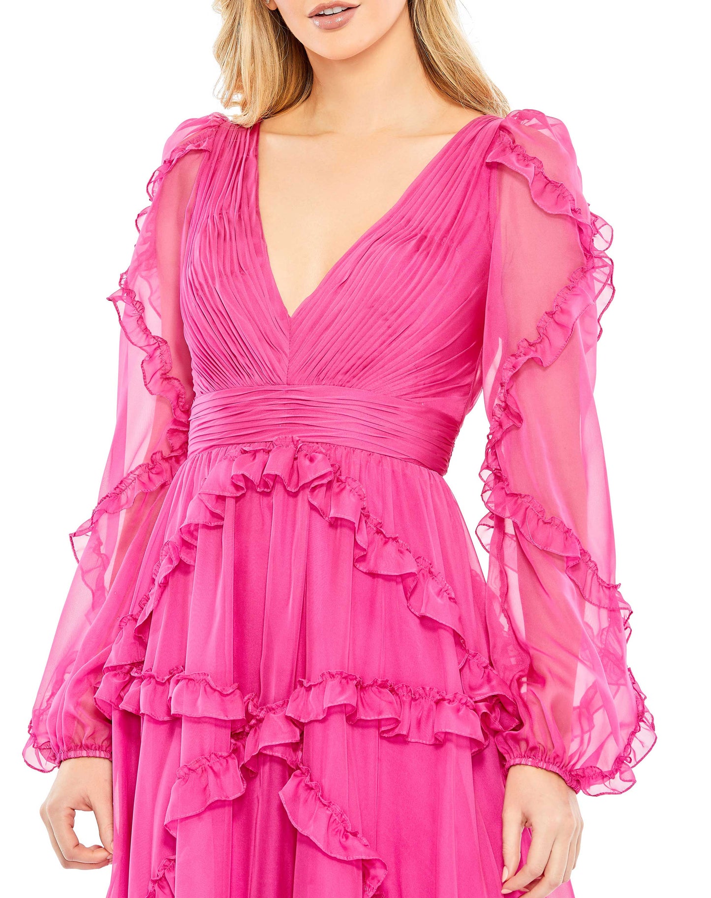 Formal Dresses Cascade Ruffle Long Formal Gown Fuchsia