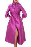Formal Dresses Long Sleeve Button Down Pockets Midi Dress Magenta