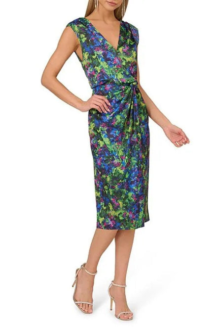 Cocktail Dresses Short Floral Print Midi Cocktail Dress Green Multi
