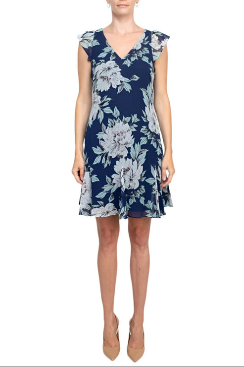 Cocktail Dresses Floral Print Short Cocktail Dress Navy Multi