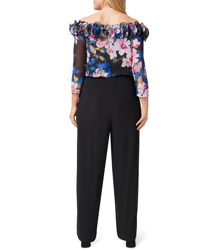 Plus Size Dresses Plus Size Floral Print Pant Suit Black Multi