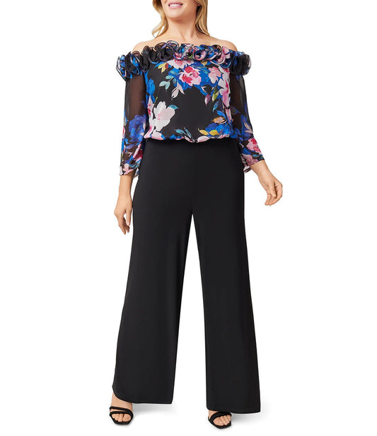 Plus Size Dresses Plus Size Floral Print Pant Suit Black Multi