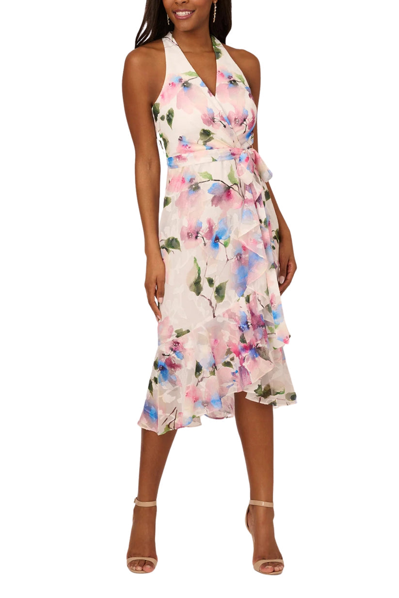 Cocktail Dresses Short Floral Print Cocktail Dress Ivory Pink Multi