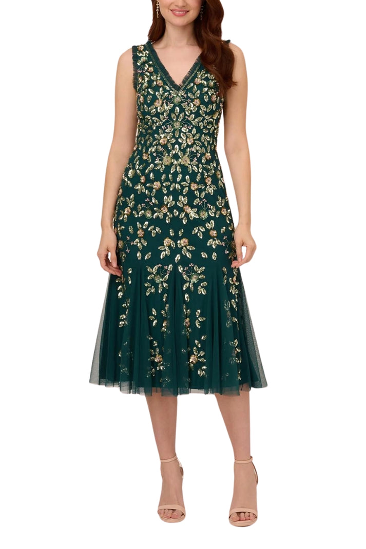 Cocktail Dresses Short Ruffle Beaded Midi Cocktail Dress Gem Green