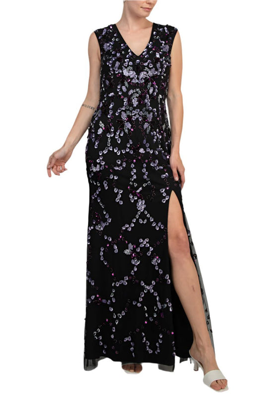 Formal Dresses Sequin Slit Long Formal Beaded Evening Dress Black Purple