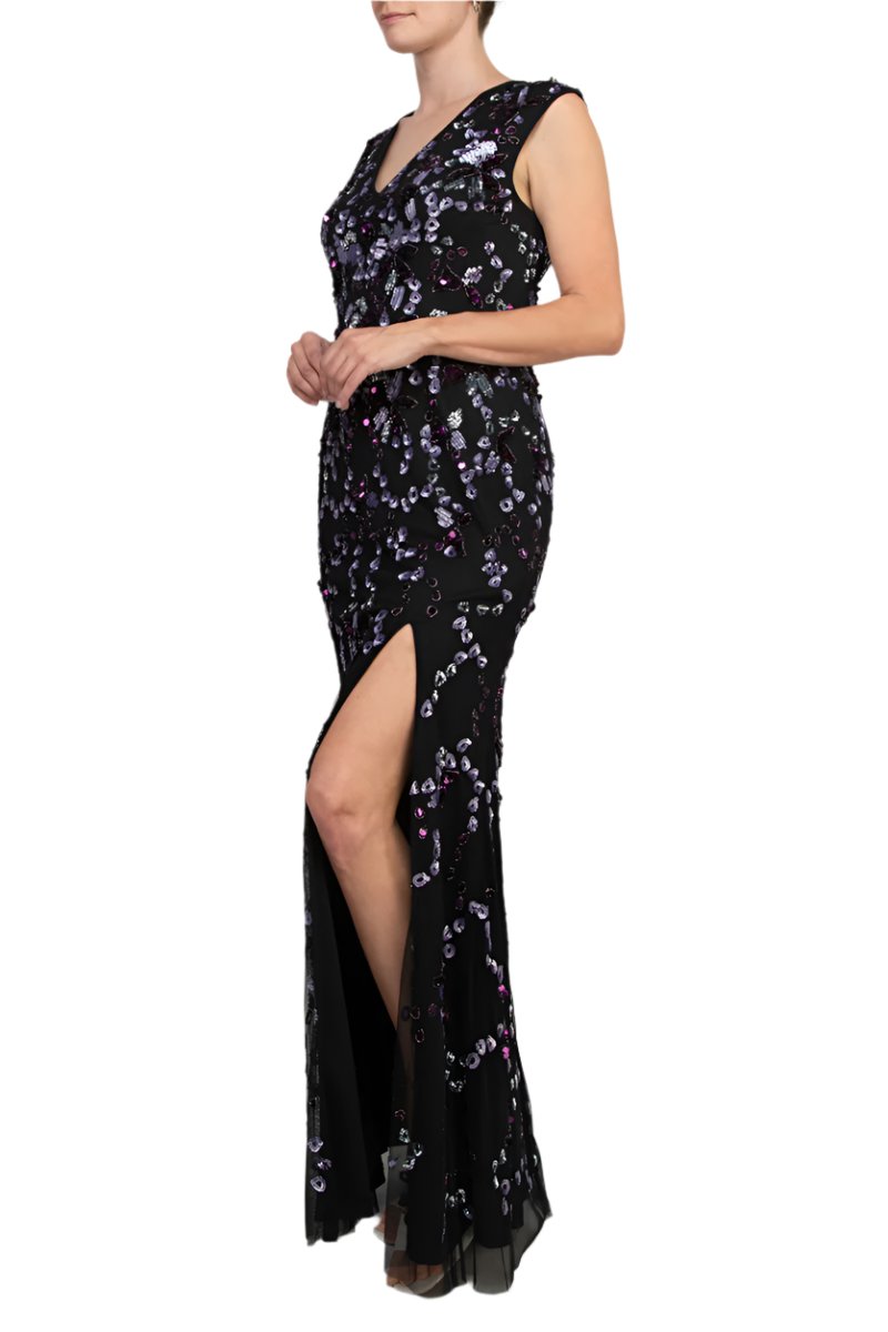 Formal Dresses Sequin Slit Long Formal Beaded Evening Dress Black Purple