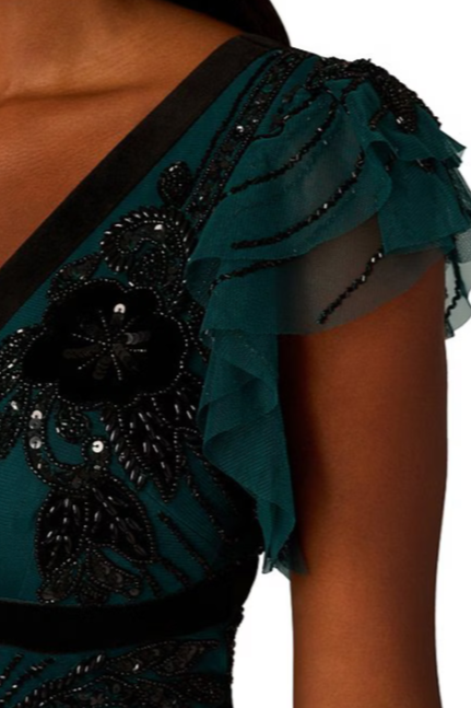 Cocktail Dresses Short Beaded Velvet Cocktail Midi Dress Gem Green