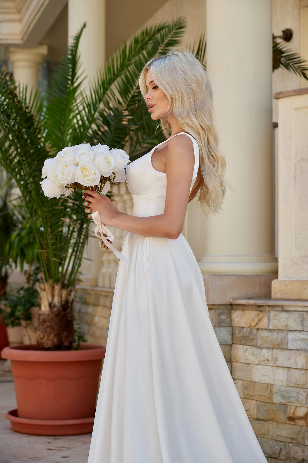 Wedding Dresses Long A Line With Belt Wedding Dress Off White