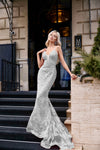 Prom Dresses Long Sequin Fitted Floral Formal Prom Dress Silver