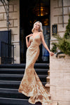 Prom Dresses Long Sequin Fitted Floral Formal Prom Dress Copper Gold