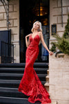 Prom Dresses Long Sequin Fitted Floral Formal Prom Dress Red