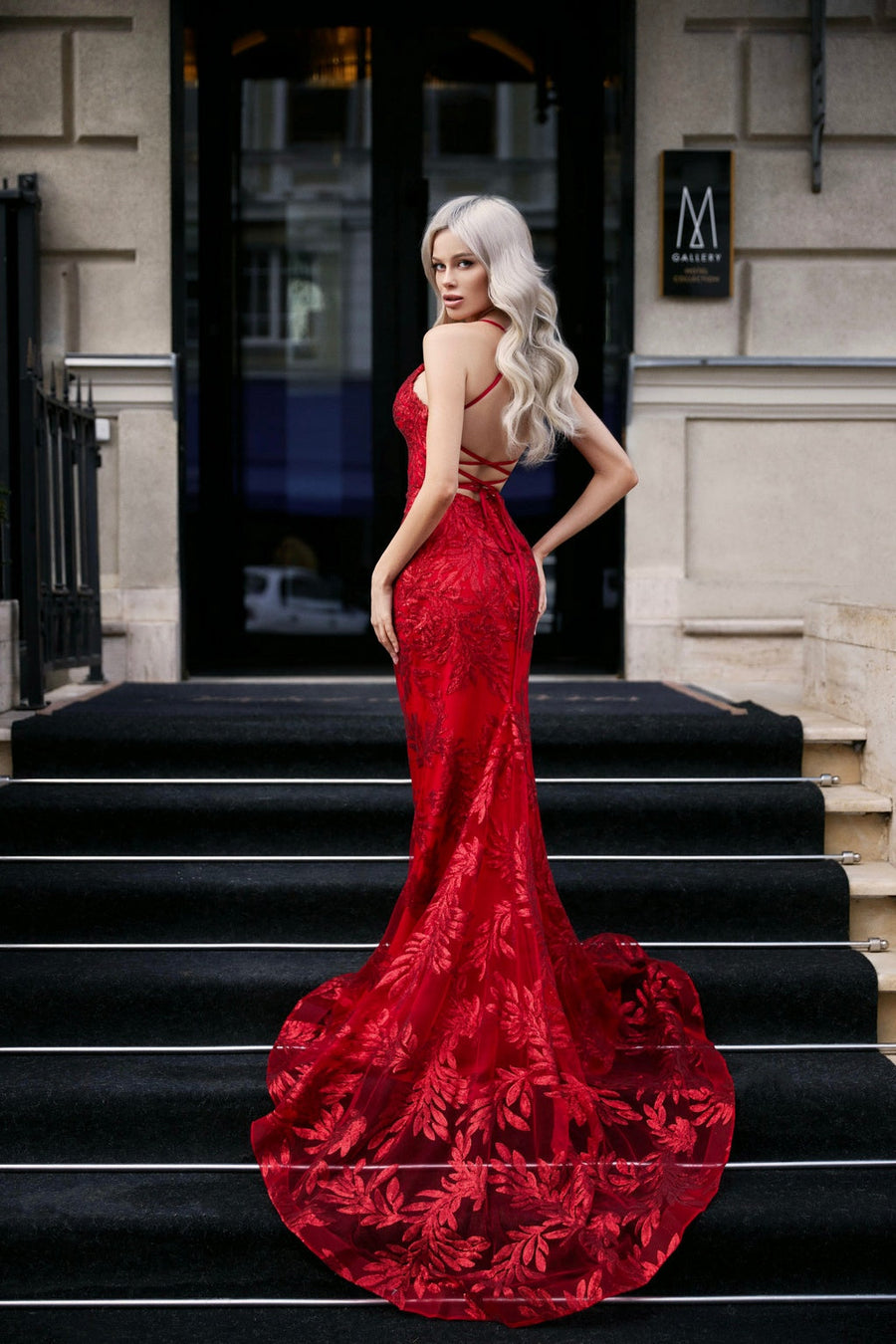 Prom Dresses Long Sequin Fitted Floral Formal Prom Dress Red