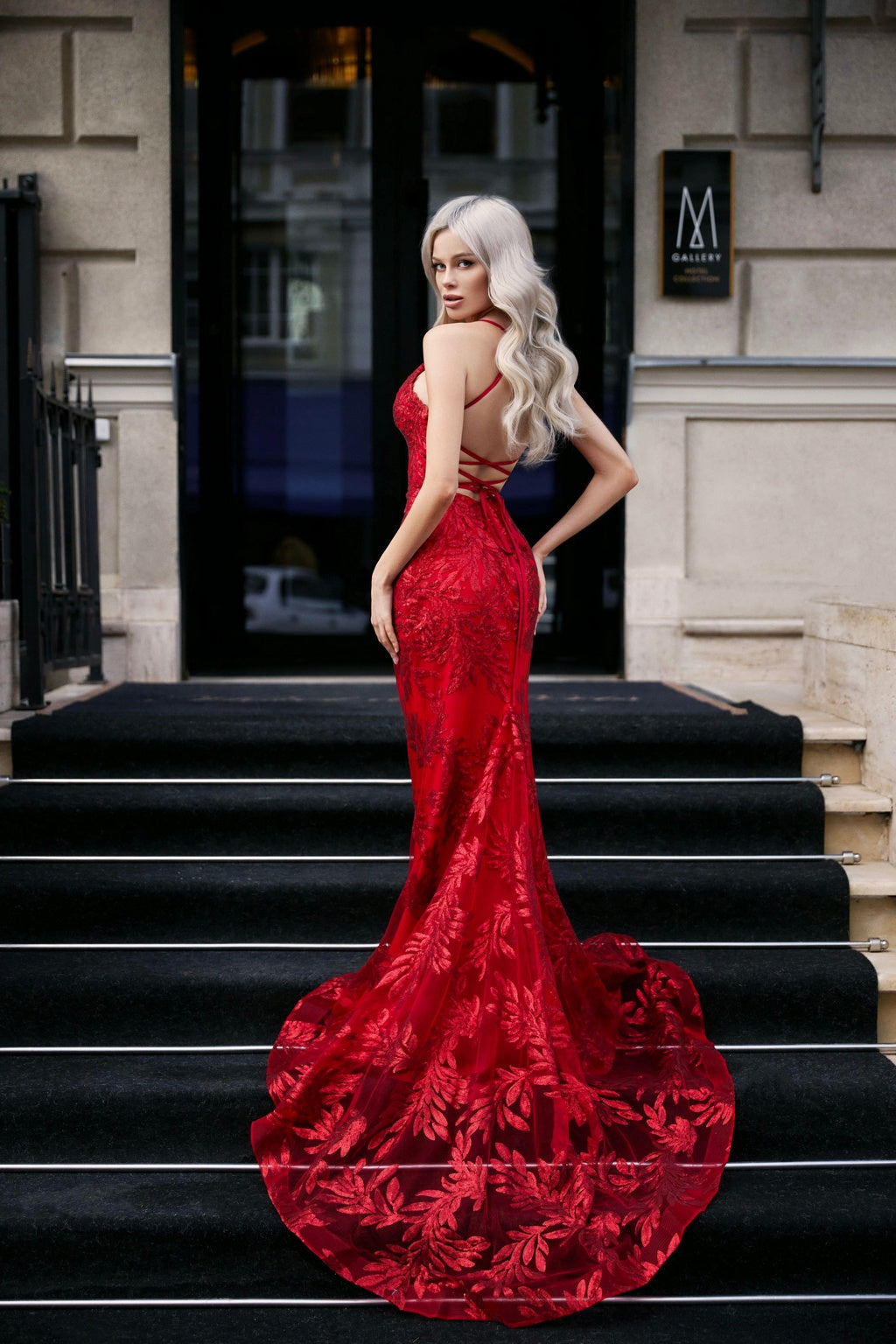 Prom Dresses Long Sequin Fitted Floral Formal Prom Dress Red