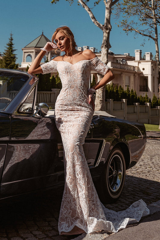 Wedding Dresses Long Overlay  Lace  Wedding Dress White/Ivory