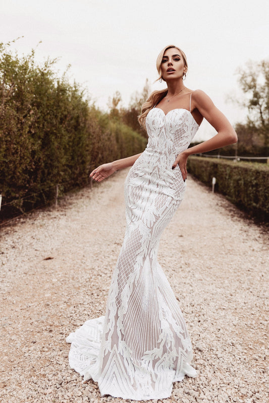 Wedding Dresses Long Mermaid Sequin Wedding Dress White/White