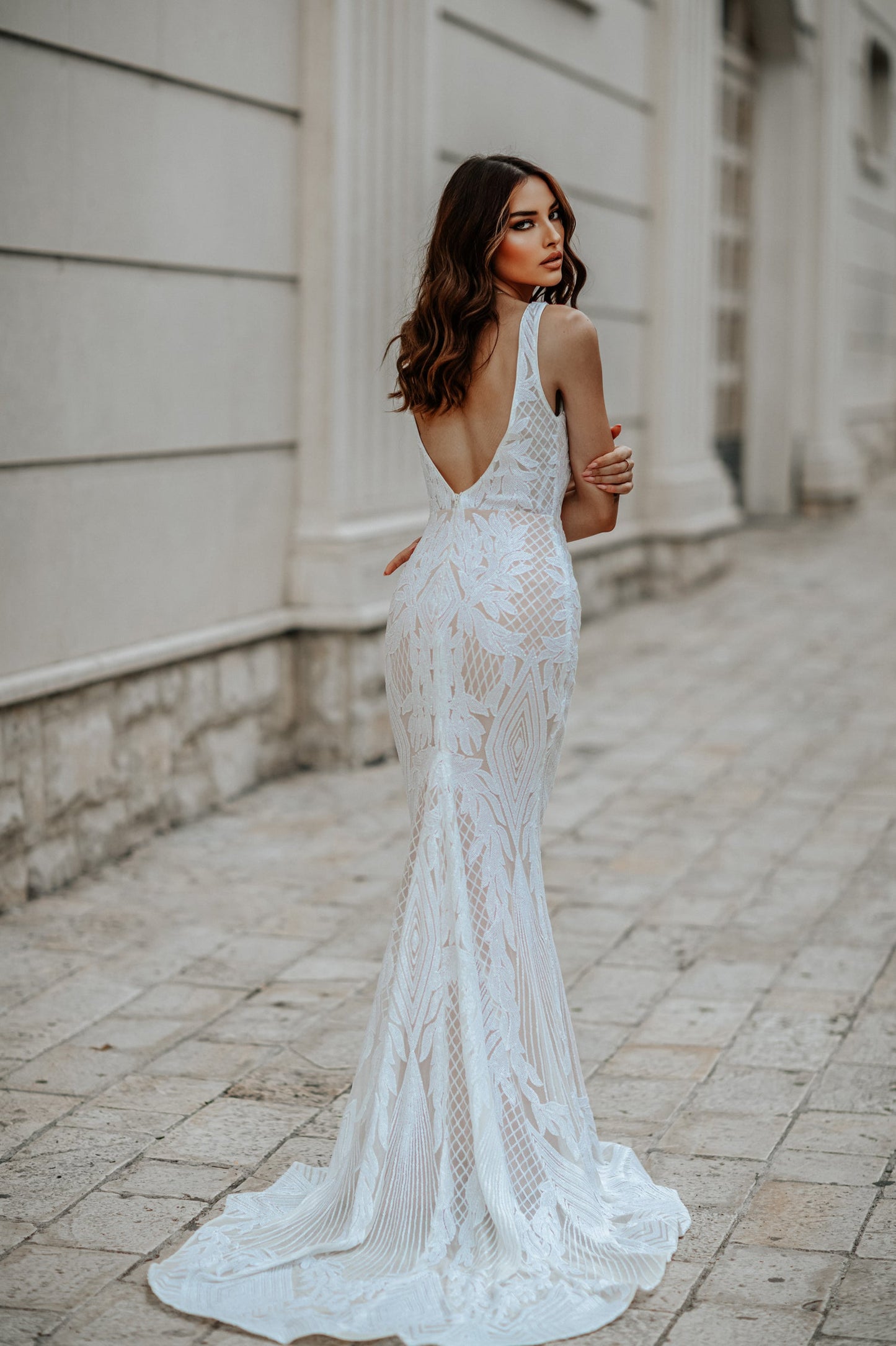 Wedding Dresses Fitted Long Lace Wedding Dress White/Ivory