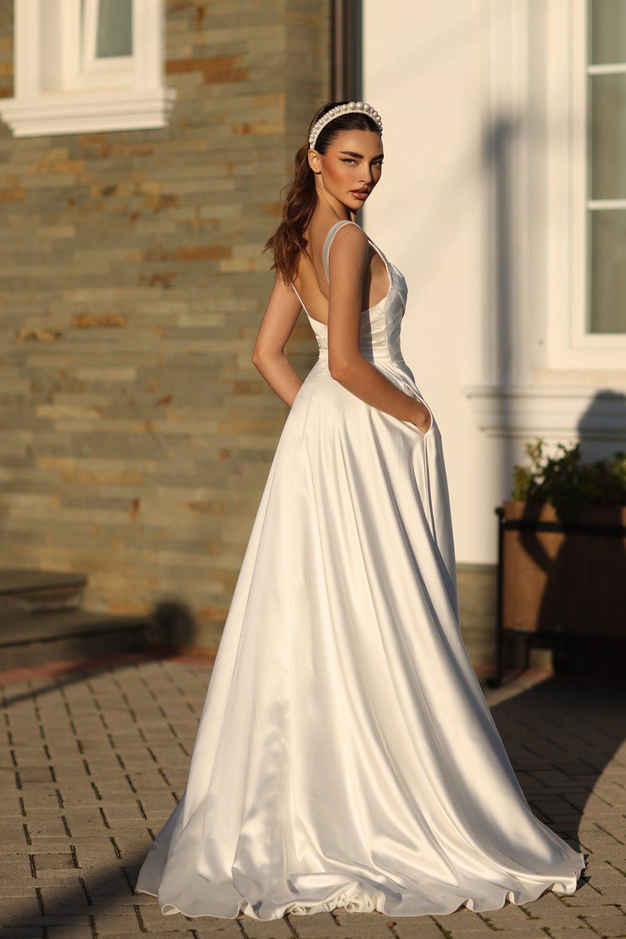 Wedding Dresses Pleated A Line Long Wedding Dress Off White