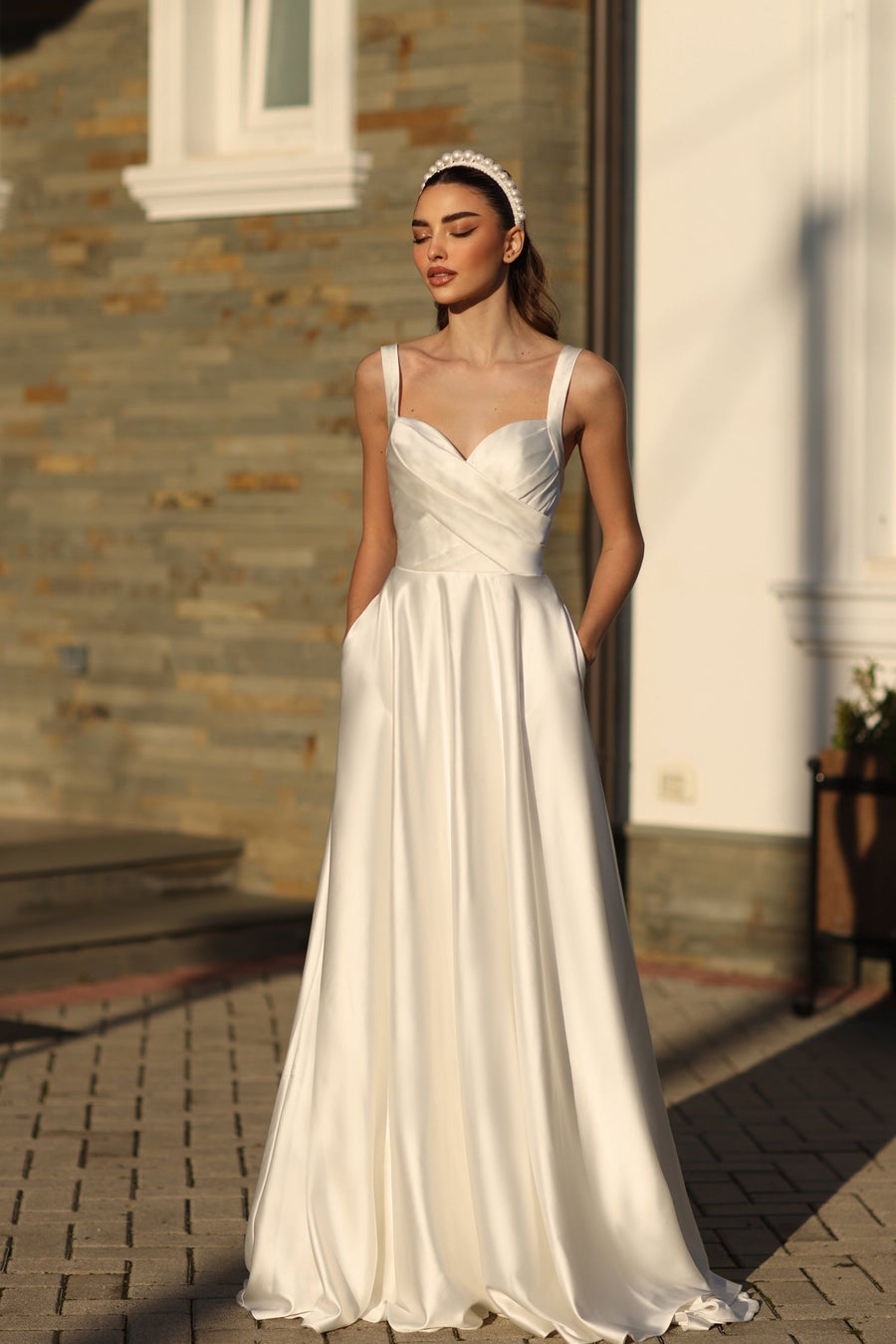 Wedding Dresses Pleated A Line Long Wedding Dress Off White