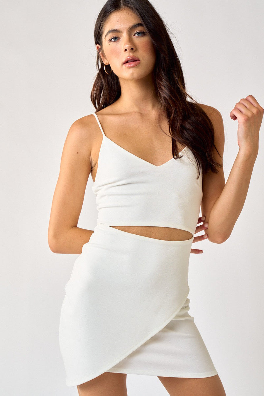 Cocktail Dresses Short Spaghetti Strap Front Cutout Bodycon Mini Dress Ivory