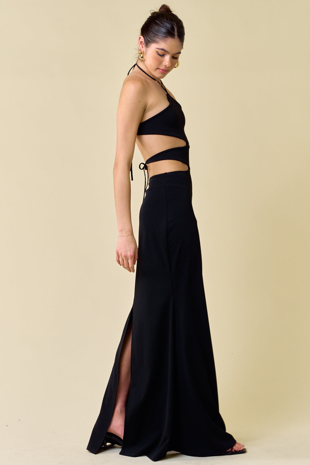 Cocktail Dresses Long Halter Neck Cutout Maxi Dress Black