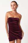 Cocktail Dresses Short Strapless Stretch Velvet Wrapped Dress Burgundy