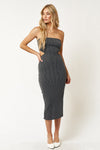 Cocktail Dresses Strapless Cutout Ribbed Midi Dress Charcoal